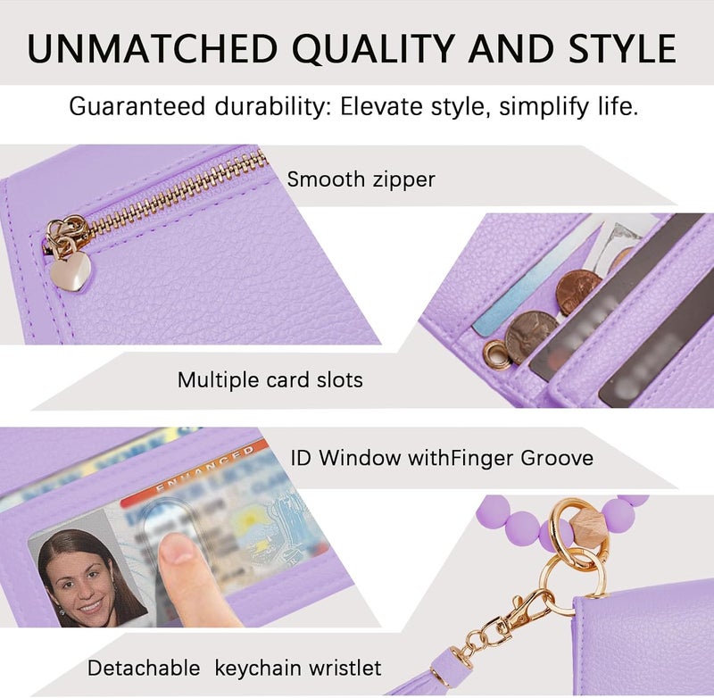 Sunpour Store Keychain Wallet RFID Wristlet Wallets for Women,Small Wallets Woman Key Chain Wallet with Coin Pocket and Id Window - Image 3